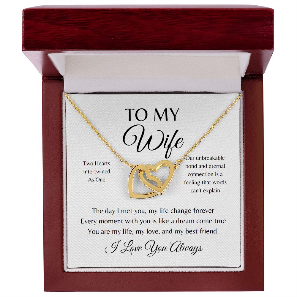 To My Wife 2 Hearts Intertwined As One - Interlocking Heart Necklace